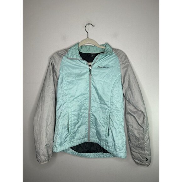 Eddie Bauer Womens Teal Gray Quilted Zipper Pockets Jacket Size Small - Picture 1 of 10